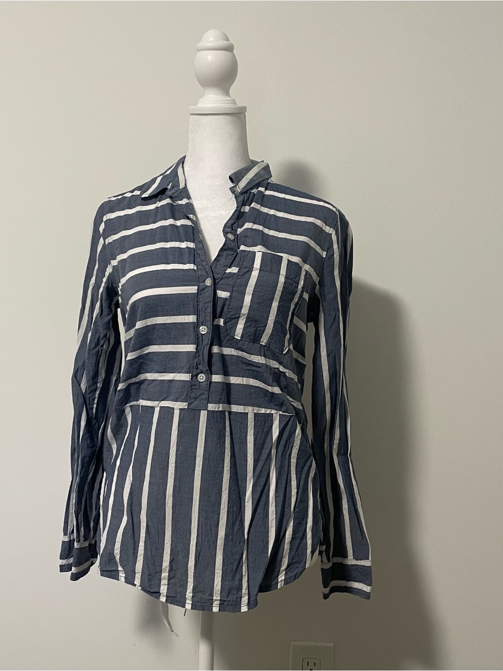 Abercrombie & Fitch Navy and White Vertical Stripe Button-Down